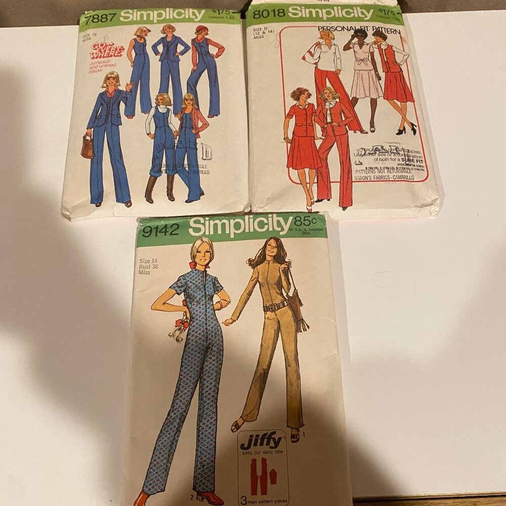 Simplicity 8018 7887 9142 1970s Vintage‎ Sewing Pattern Lot (Sz 12-14)